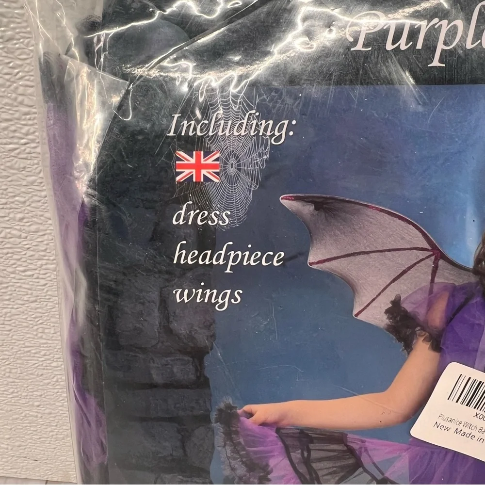 NWT Girls Bat Witch Costume Halloween Cosplay Fancy Dress Up‎ with Bat Wings L